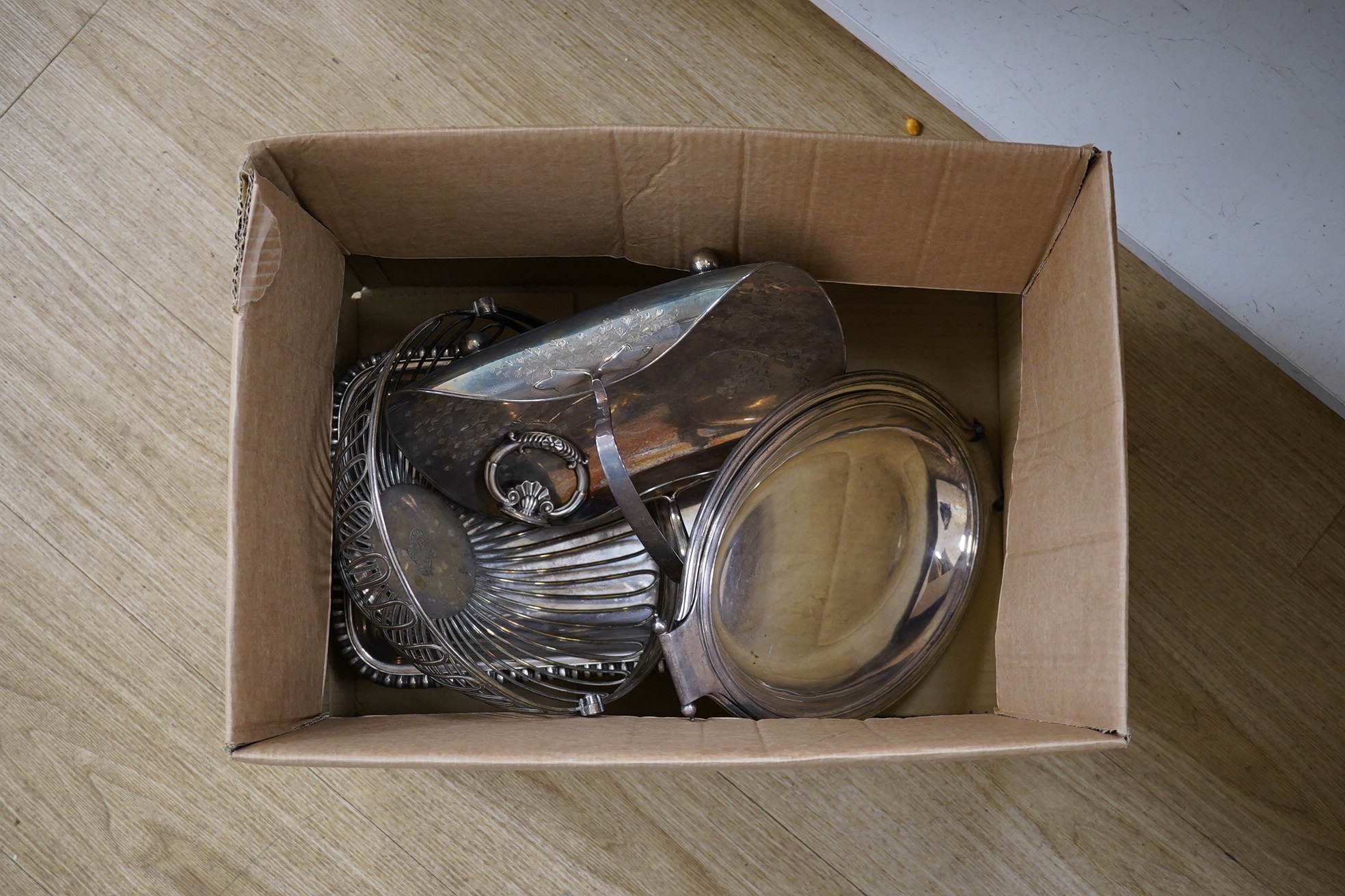 A group of assorted silver plated wares. Condition varies